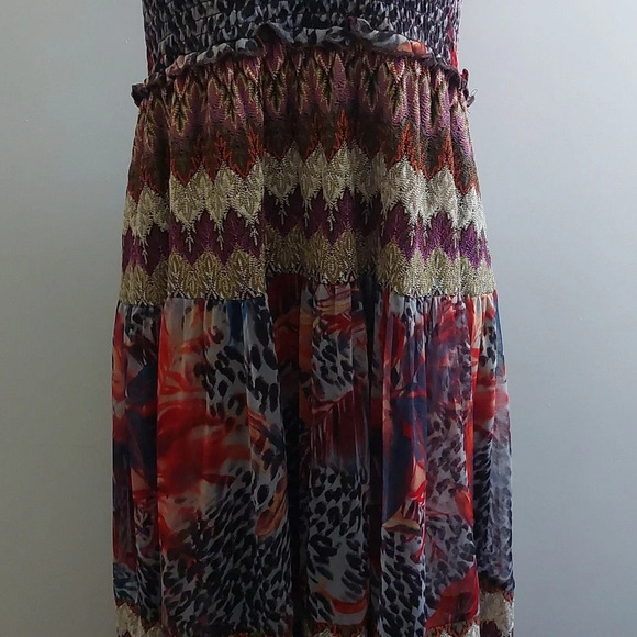 Strapless Halter Midi/Maxi Dress L Bohemian Festival Western Indie Shabby Chic - Picture 4 of 7